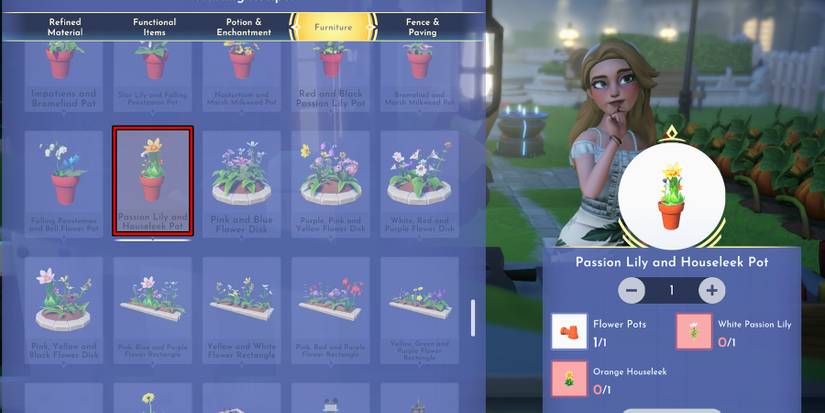 passion lilly and houseleek pot in disney dreamlight valley