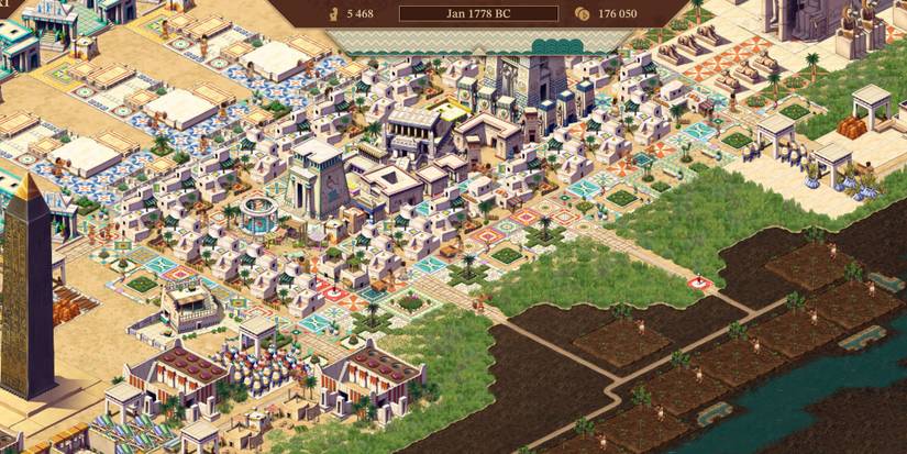 Pharaoh A New Era temples and obelisks overlook floodplains