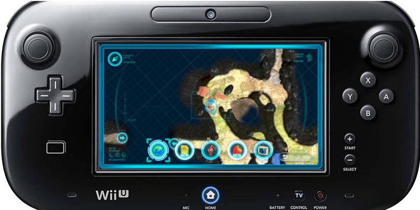 A map image from Pikmin 3's KopPad overlayed on the Wii U gamepad.