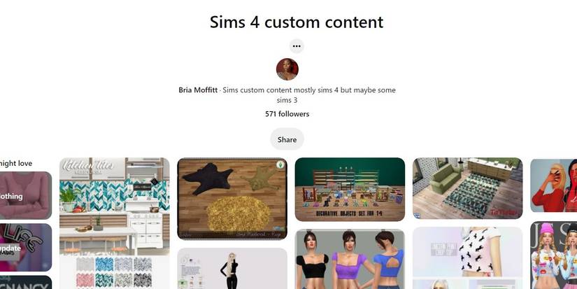 A Pinterest folder with custom content for The Sims 4