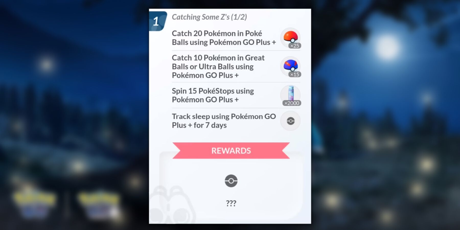 image showing catching some z's event tasks in pokemon go.