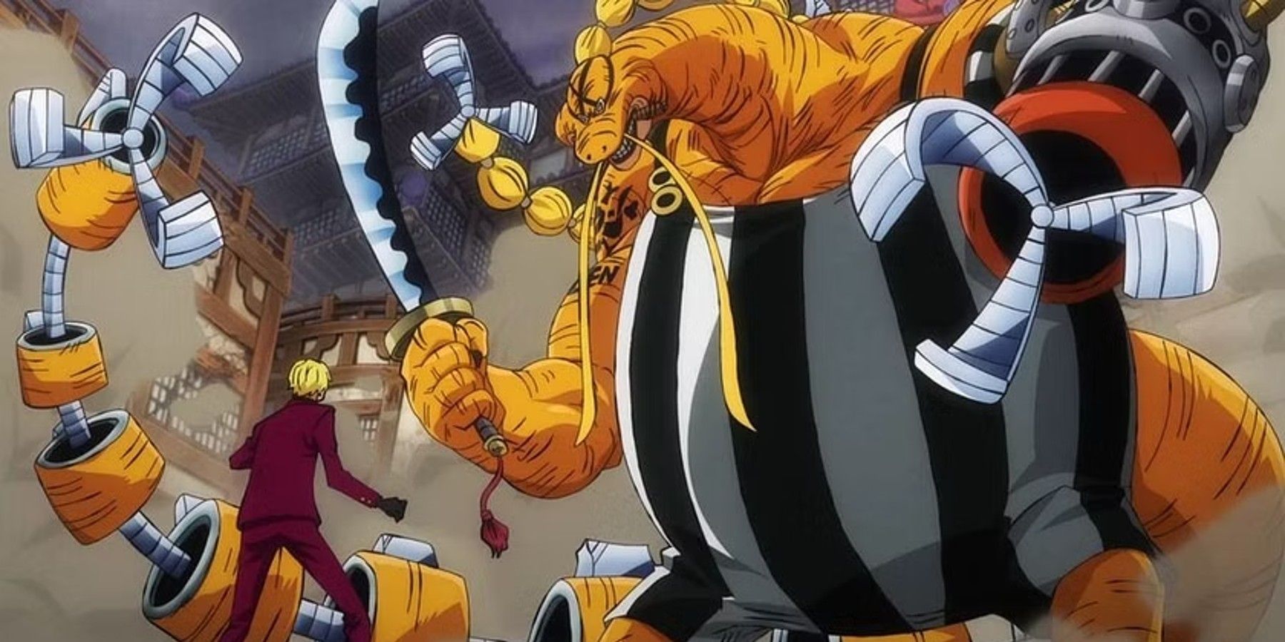 Queen In His Hybrid Cyborg Form Fighting Sanji in One Piece