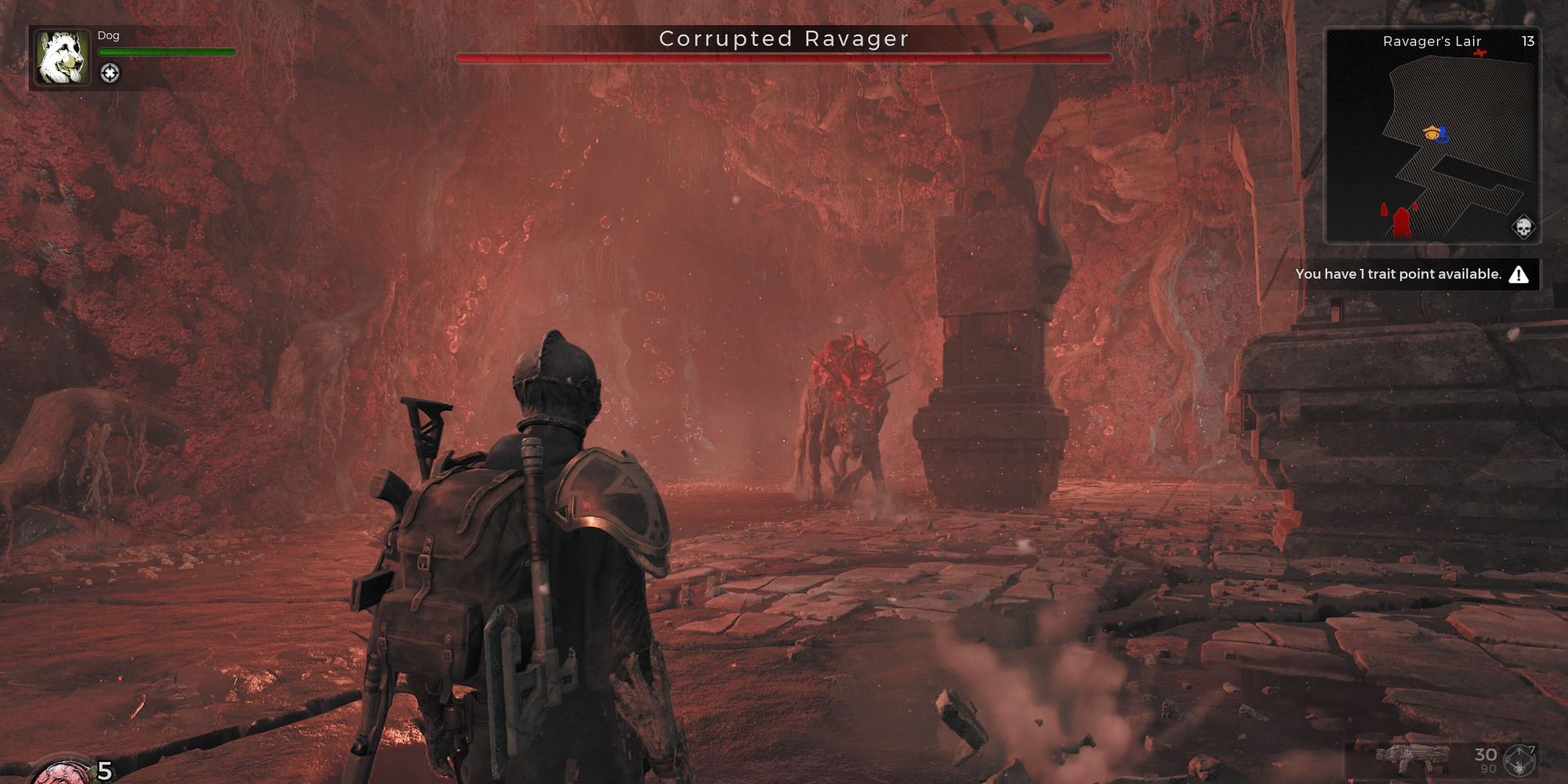A player in Remnant 2 in a battle with the Corrupted Ravager