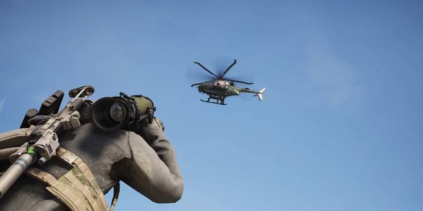 A player aiming an RPG at a hostile helicopter in Ghost Recon: Breakpoint