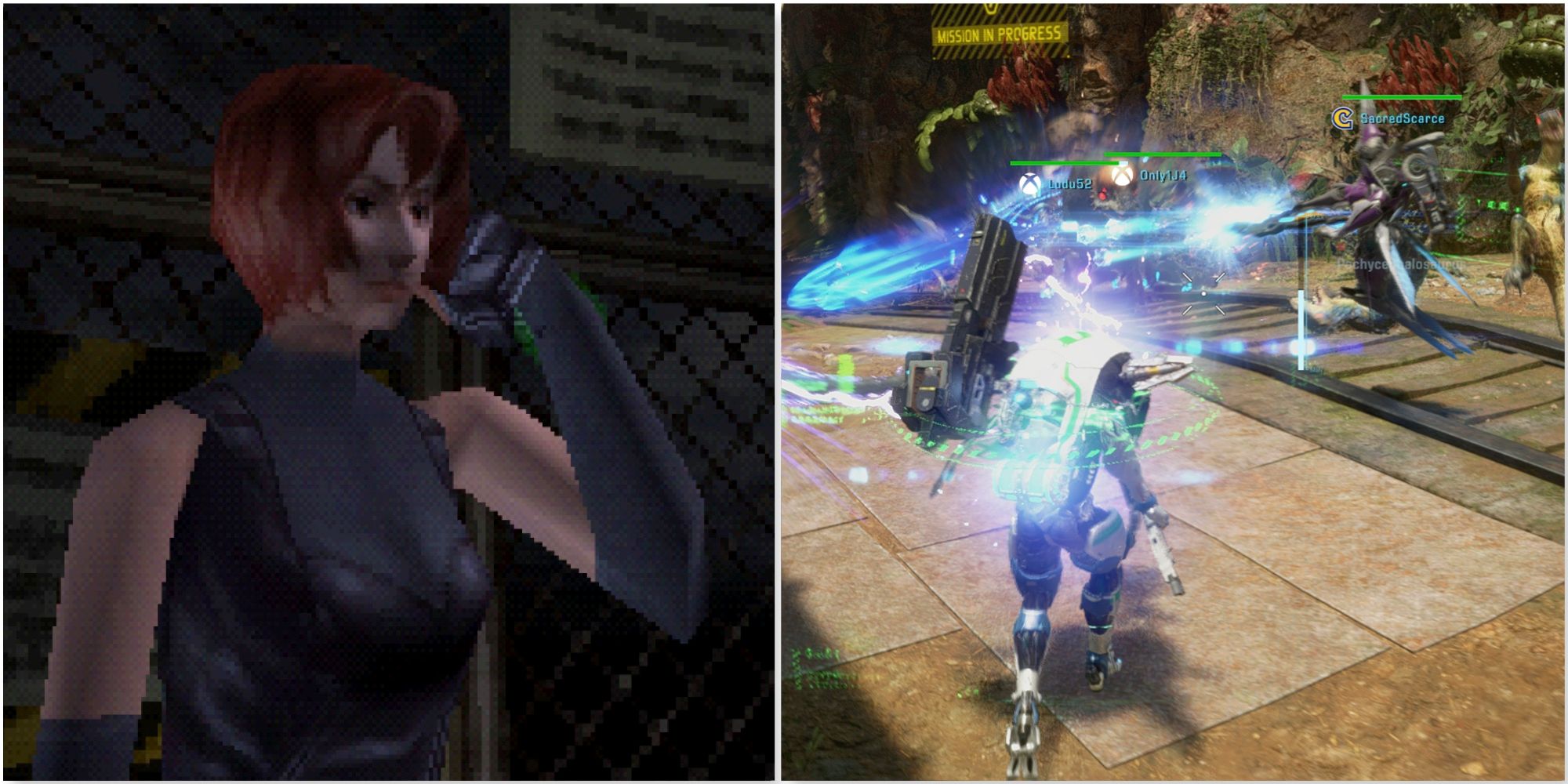 Regina in Dino Crisis and Fighting enemies in Exoprimal