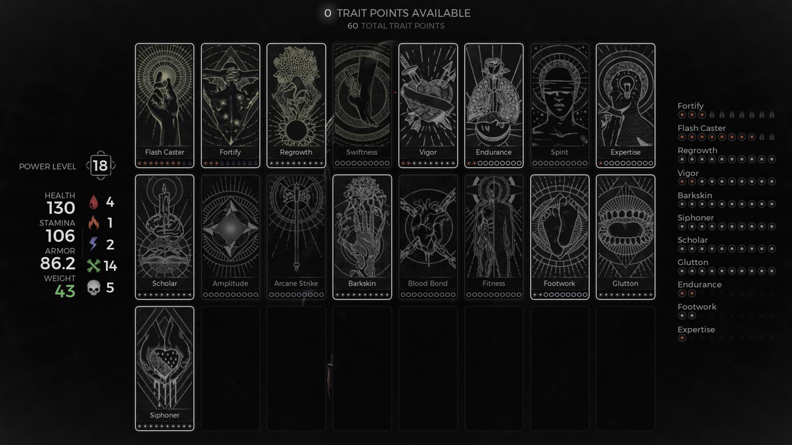 remnant 2 traits menu