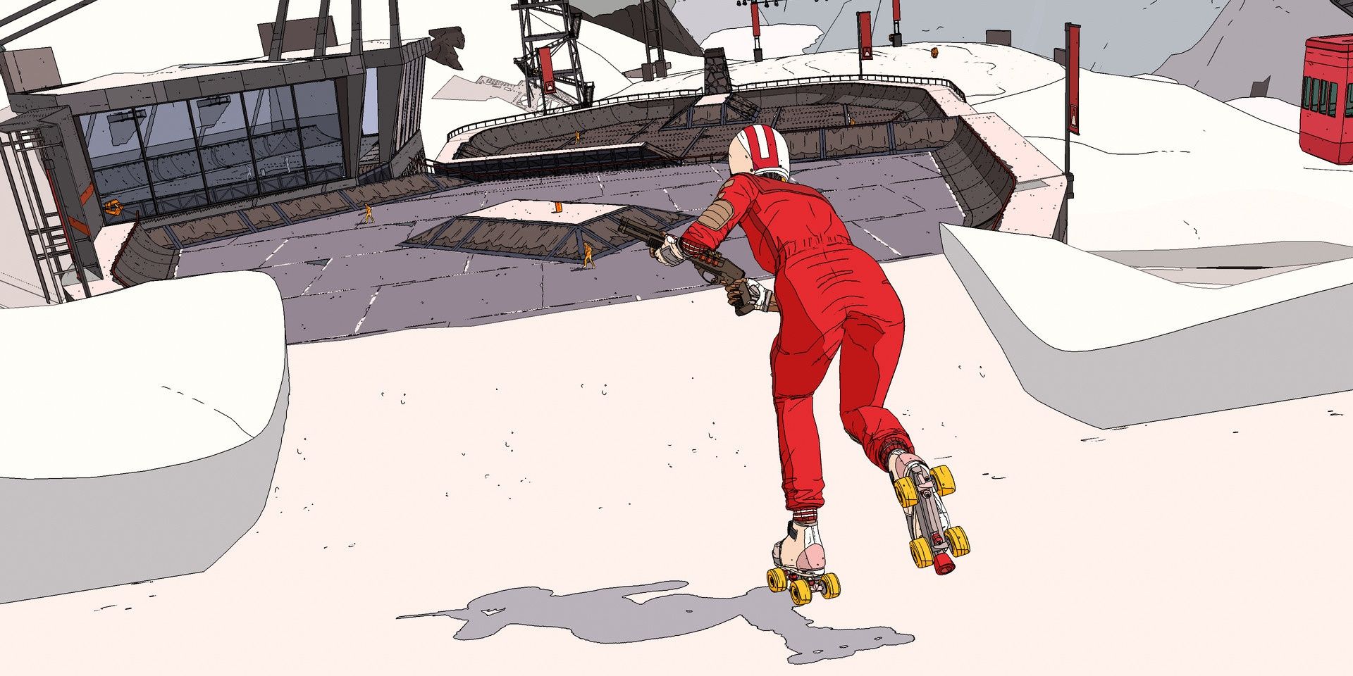 Rollerdrome - skating downhill in a snowy arena