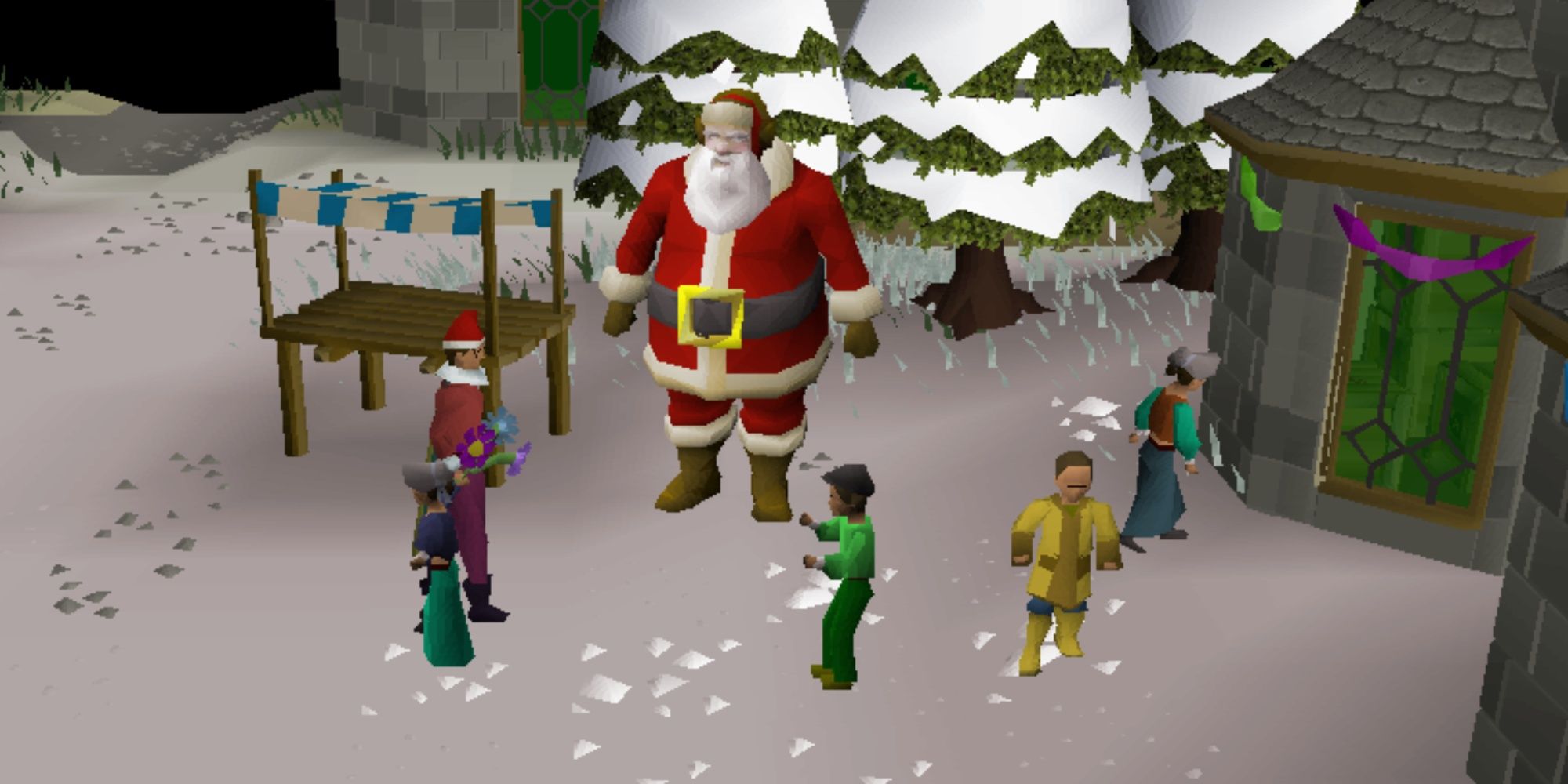 runescape xmas screenshot kids surounding santa and a tree