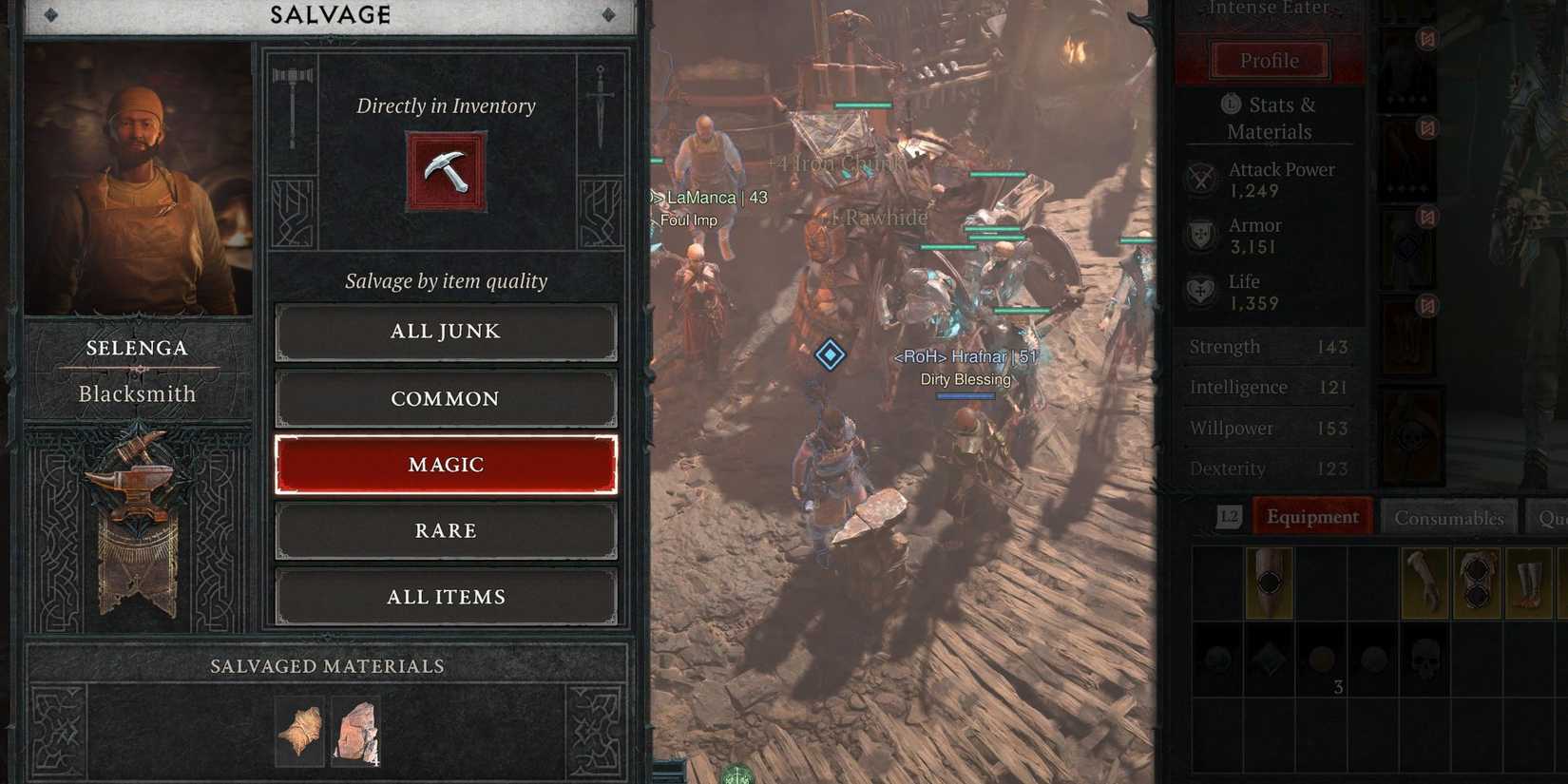 A player salvaging in Diablo 4