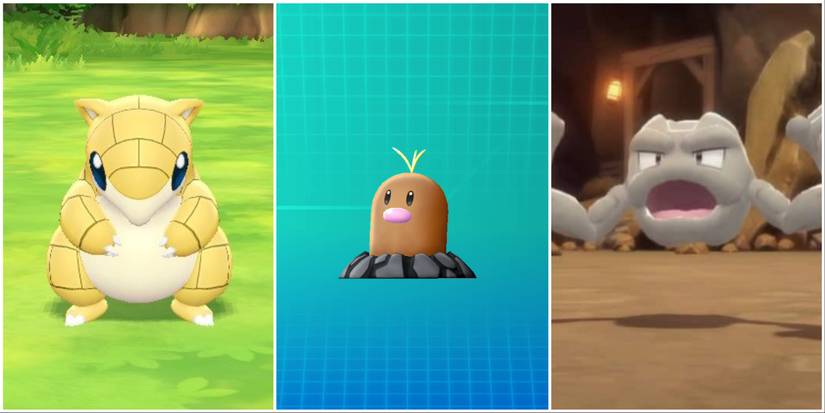 Sandshrew and Diglet in Pokemon: Let's Go Pikachu and Geodude in Brilliant Diamond & Shining Pearl