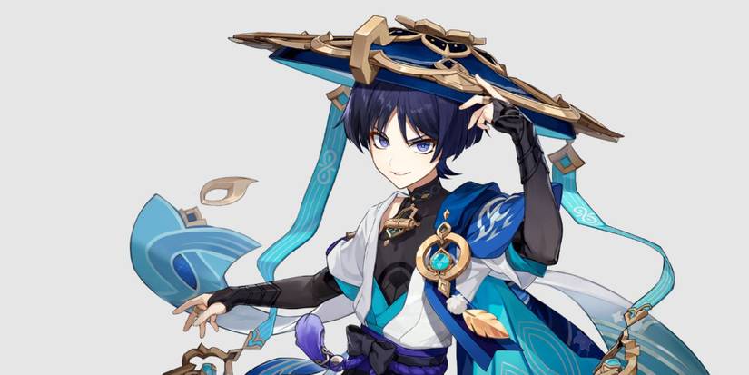 Scaramouche holding hat