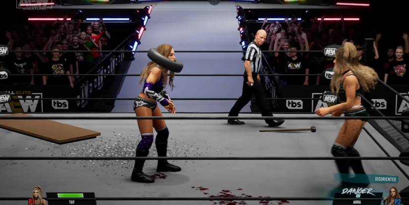 A car tire being used as a weapon in AEW: Fight Forever