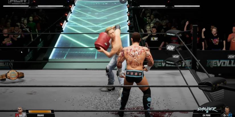Orange Cassidy throwing a propane tank at CM Punk in AEW: Fight Forever