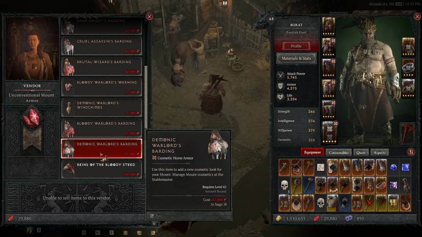 Diablo 4 PvP Mount Armor Cosmetics Demonic Warlords Barding