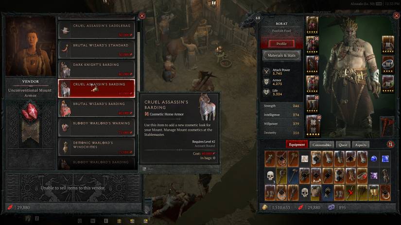 Diablo 4 PvP Mount Armor Cosmetics Cruel Assassins Barding