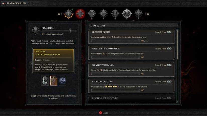 Diablo 4 Season Journey Objectives Rewards Chapter Six Champion