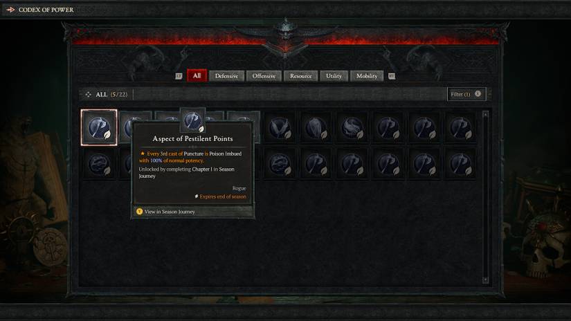 Diablo 4 Season 1 Codex Aspects New Aspect of Pestilent Points Rogue