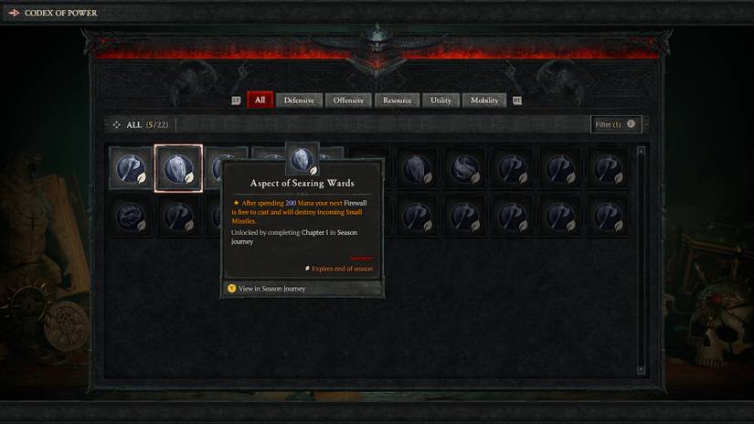 Diablo 4 Season 1 Codex Aspects New Aspect of Searing Wards Sorcerer