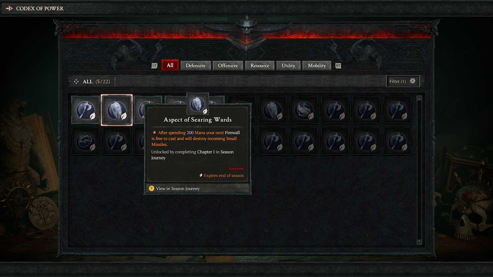 Diablo 4 Season 1 Codex Aspects New Aspect of Searing Wards Sorcerer