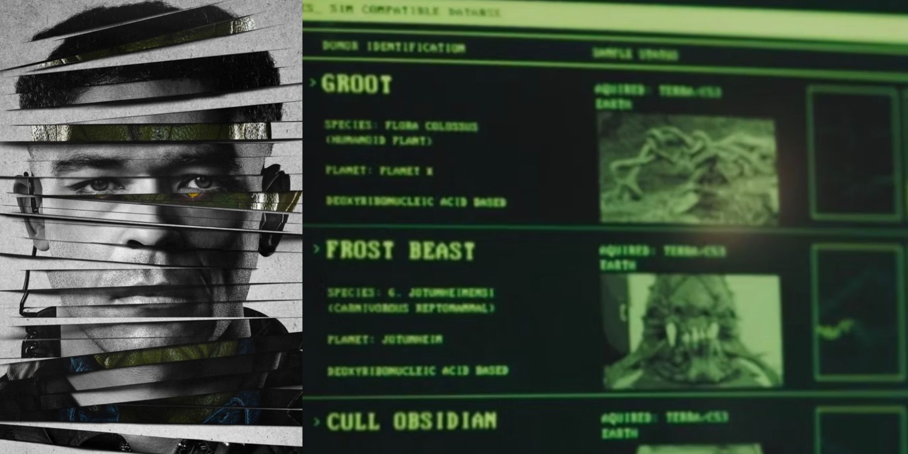 A split image features the Secret Invasion poster for Gravik and a computer screen with DNA samples from Secret Invasion episode 2