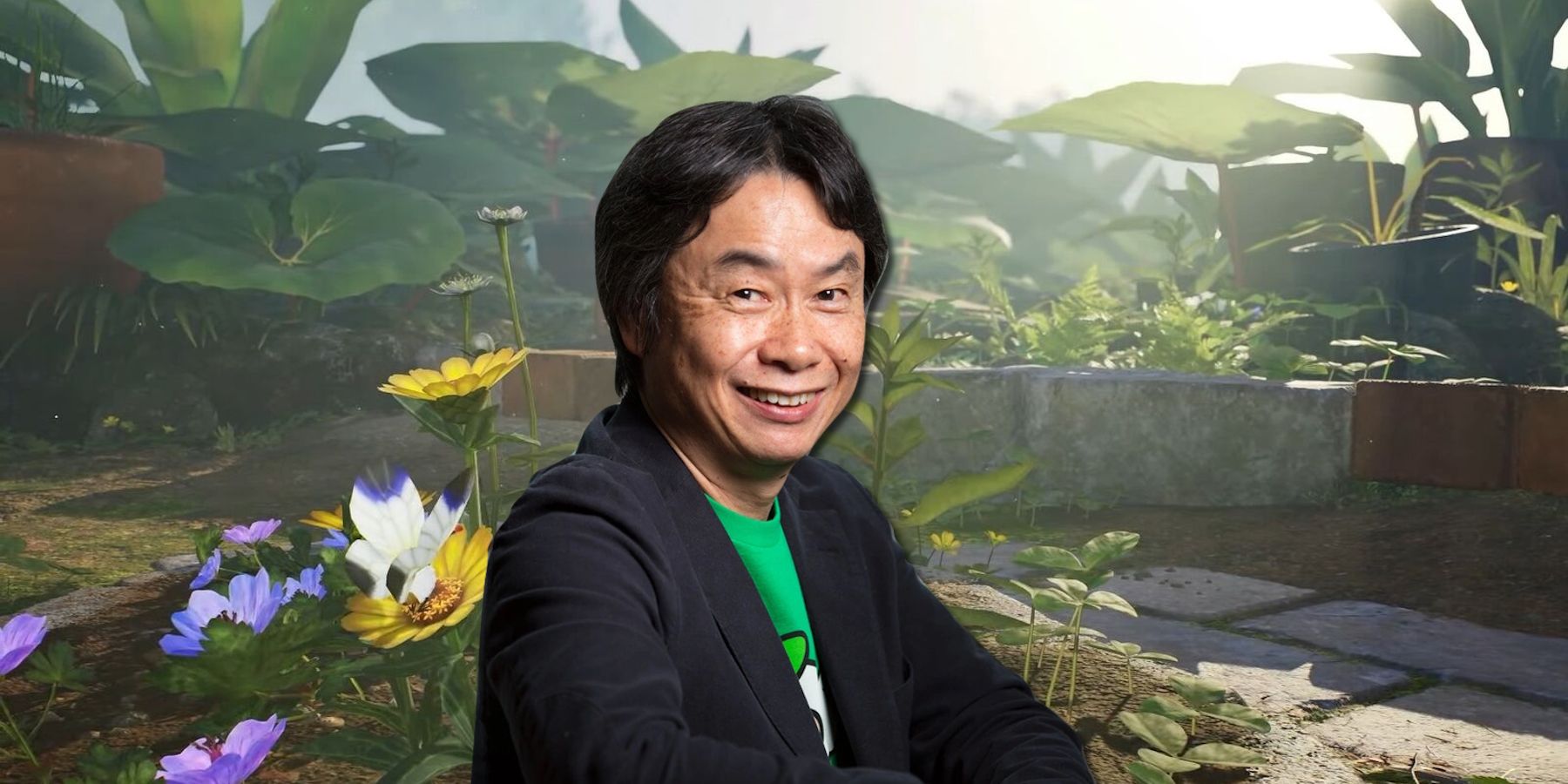 Shigeru Miyamoto photo over Pikmin 4 screenshot