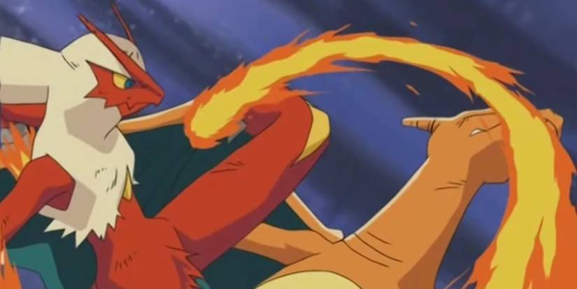 Blaziken round-house kicking Charizard