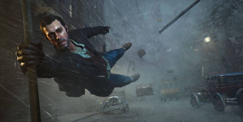 Sinking City protagonist holding on to pole