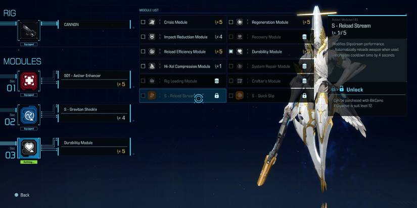 A graphic showing the best Skywave module build from Exoprimal