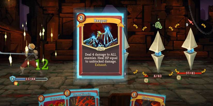 Slay the Spire player using reaper card