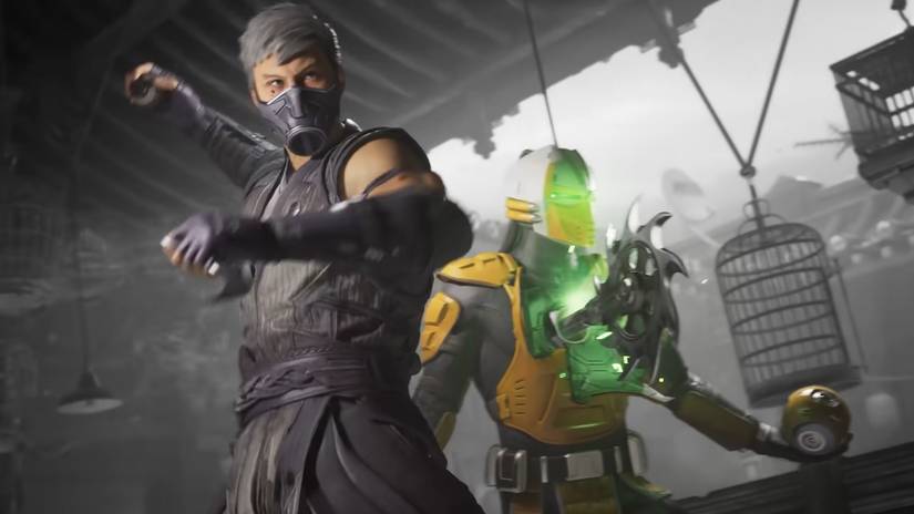 Still of Smoke and Cyrax from the Lin Kuei trailer for Mortal Kombat 1