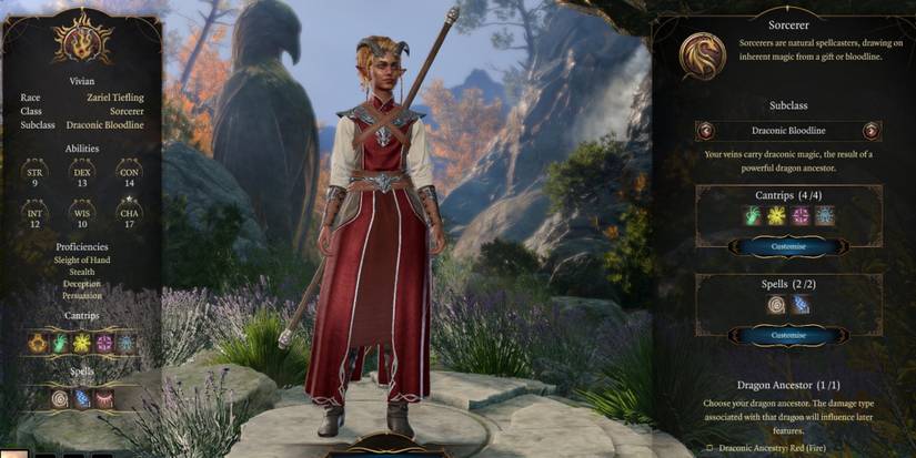 sorcerer character creation screen baldur's gate three