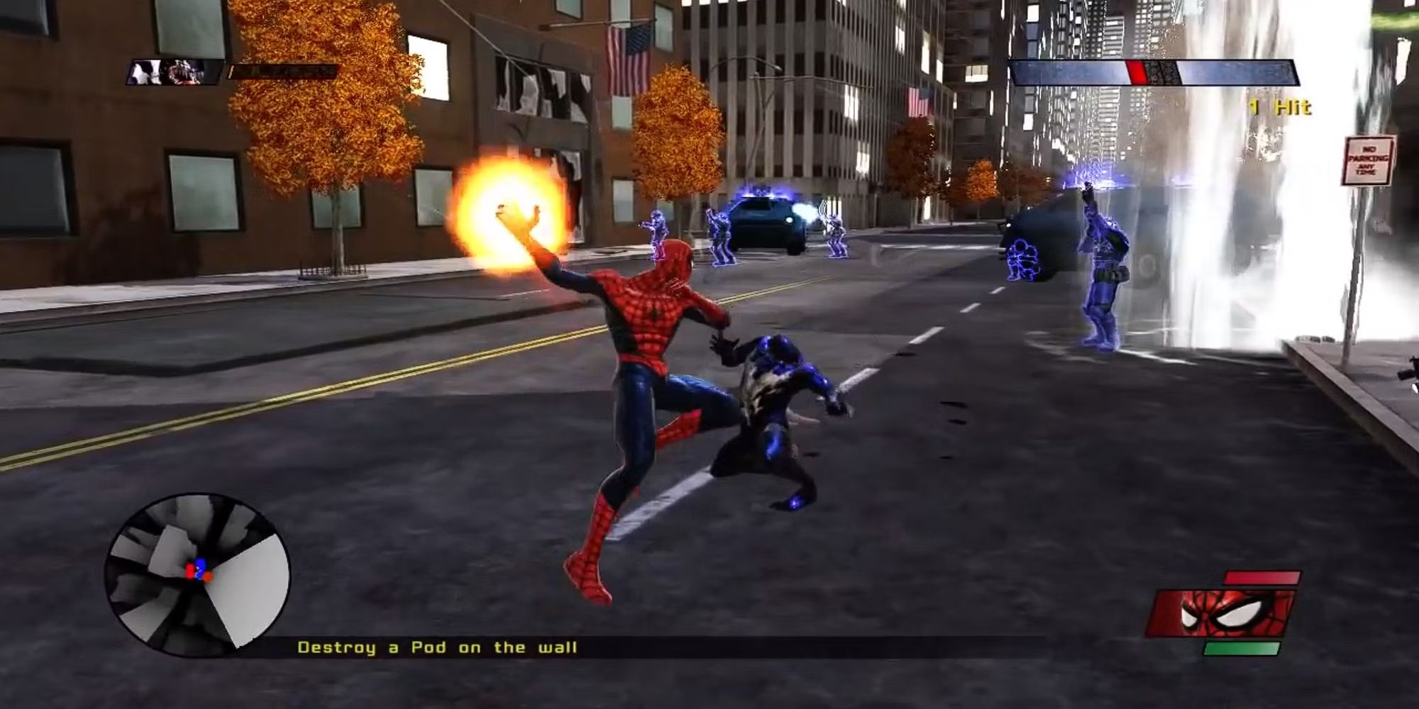 Spider-Man Web of Shadows Xbox 360 hitting foe with fire attack