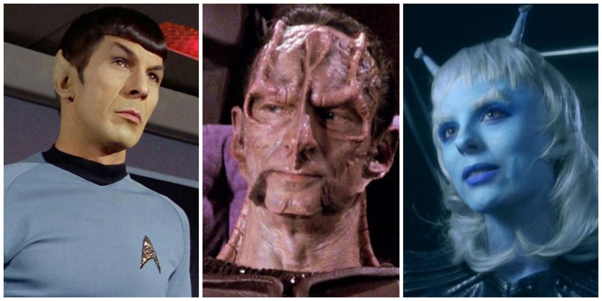 An collage showing Spock, a Cardassian, and a female Andorian.