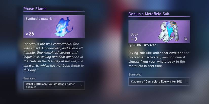 Sserkal descriptions in Phase Flame connected to Genius's Metafield Suit