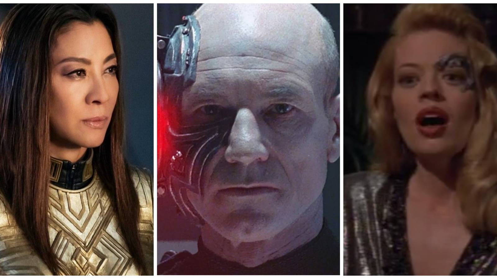 A Star Trek collage showing Georgiou, Locutus of Borg, and Seven of Nine.