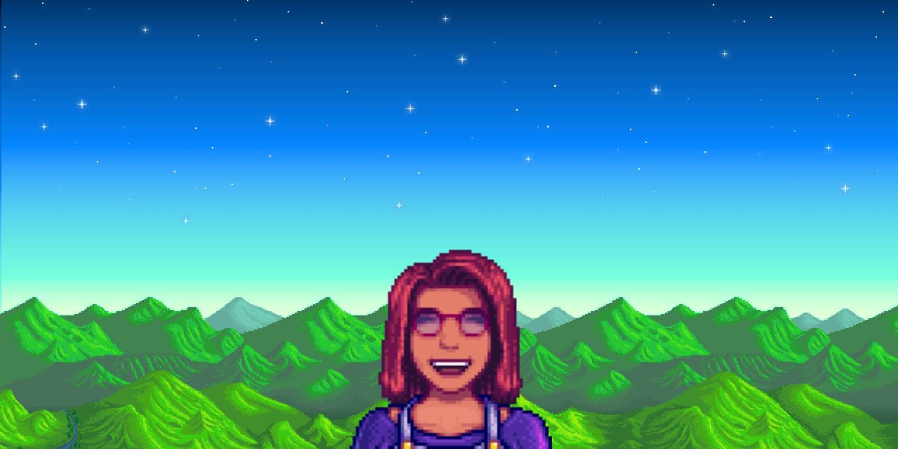 Maru laughing over the hills from the Stardew Valley intro