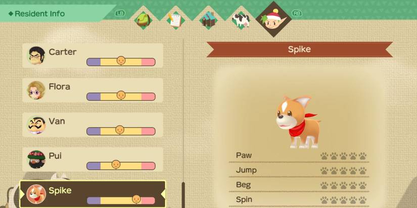 Story Of Seasons A Wonderful Life dog resident info stats