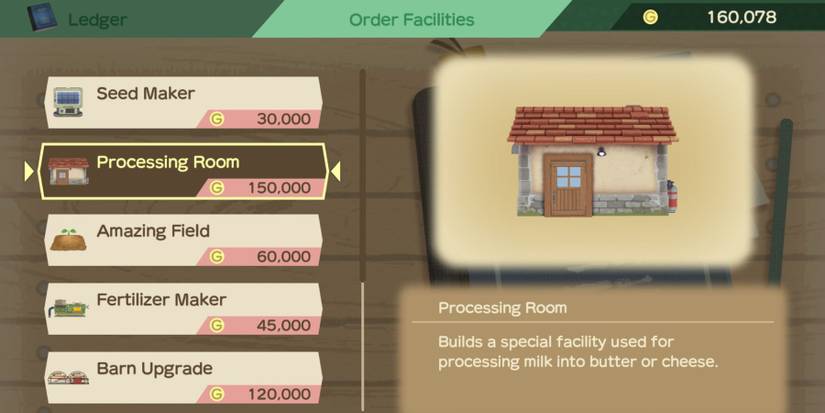 story of seasons a wonderful life processing room facilities menu