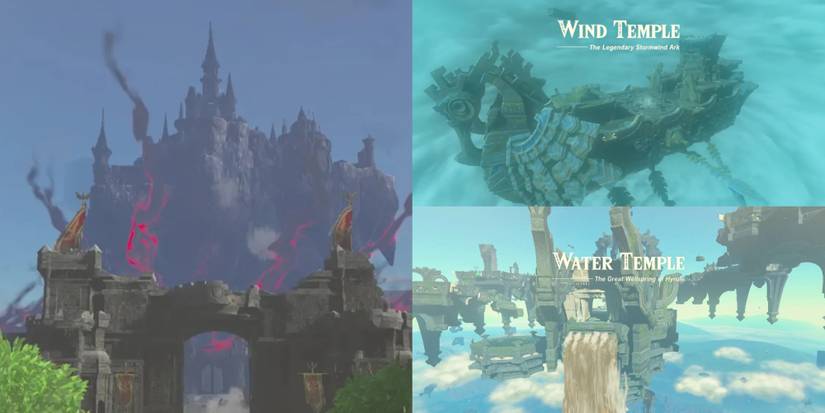 Hyrule Castle, Wind Temple, and Water Temple from Tears of the Kingdom