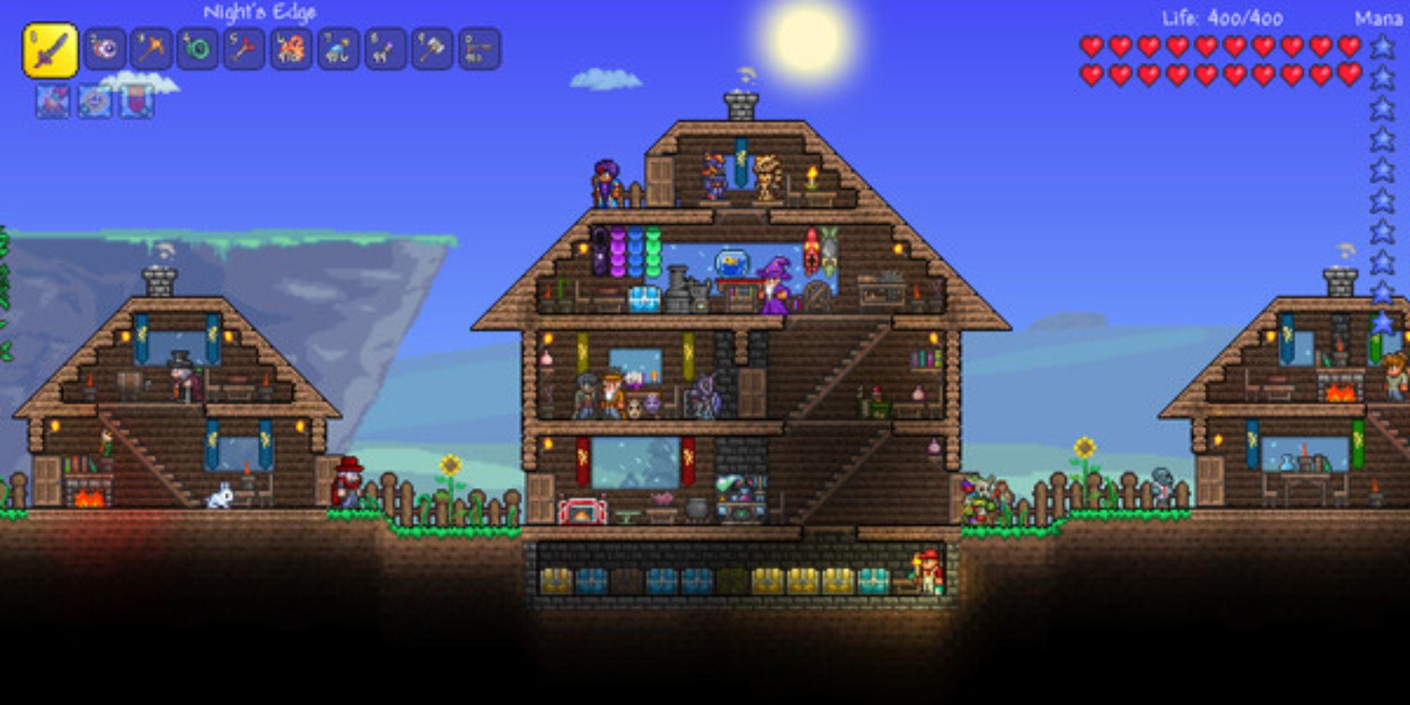 A screenshot from Terraria showcasing a player's built house