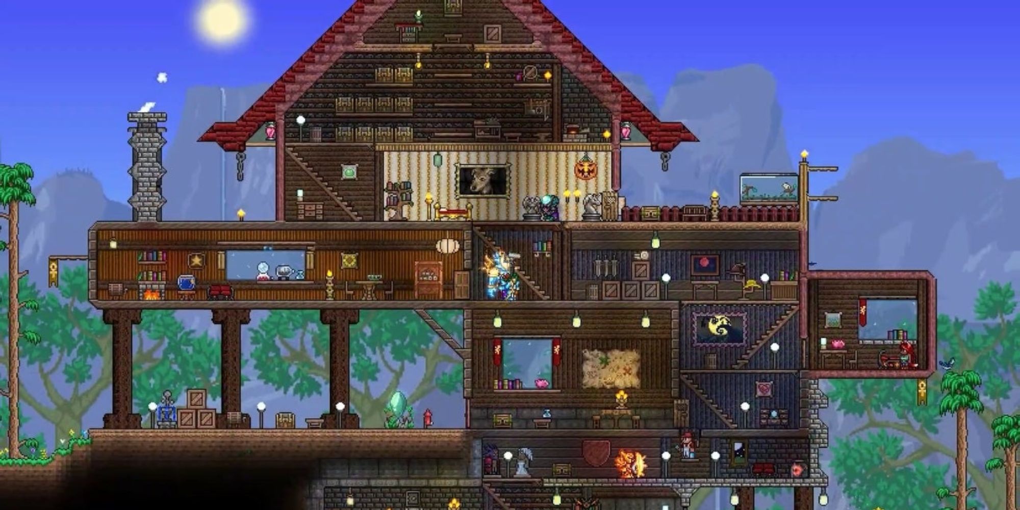 a screenshot from Terraria showcasing a player's built house