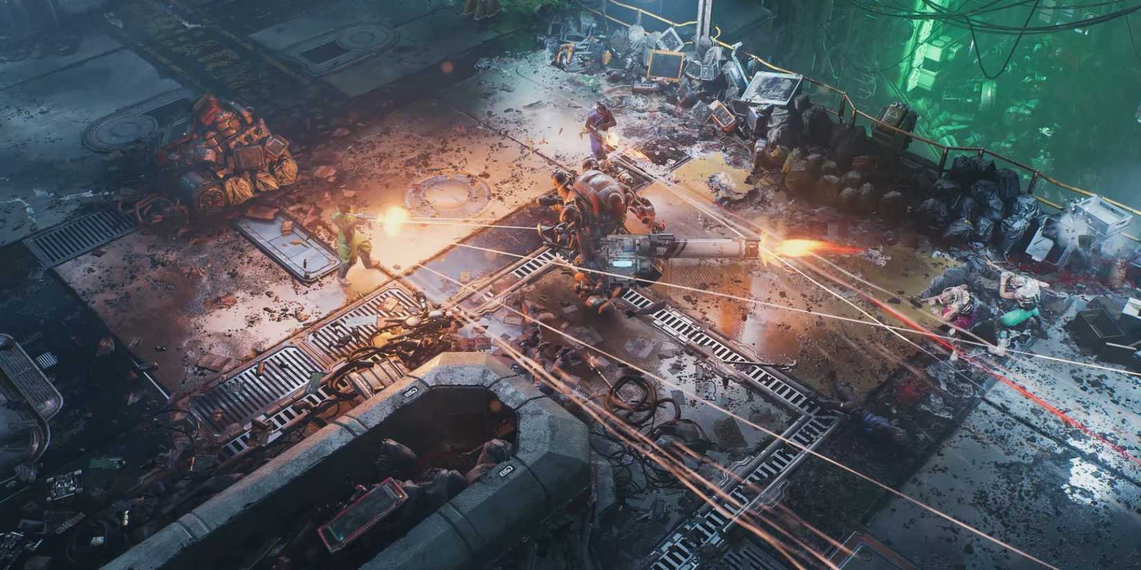 An all out battle with lots of gunfire in The Ascent