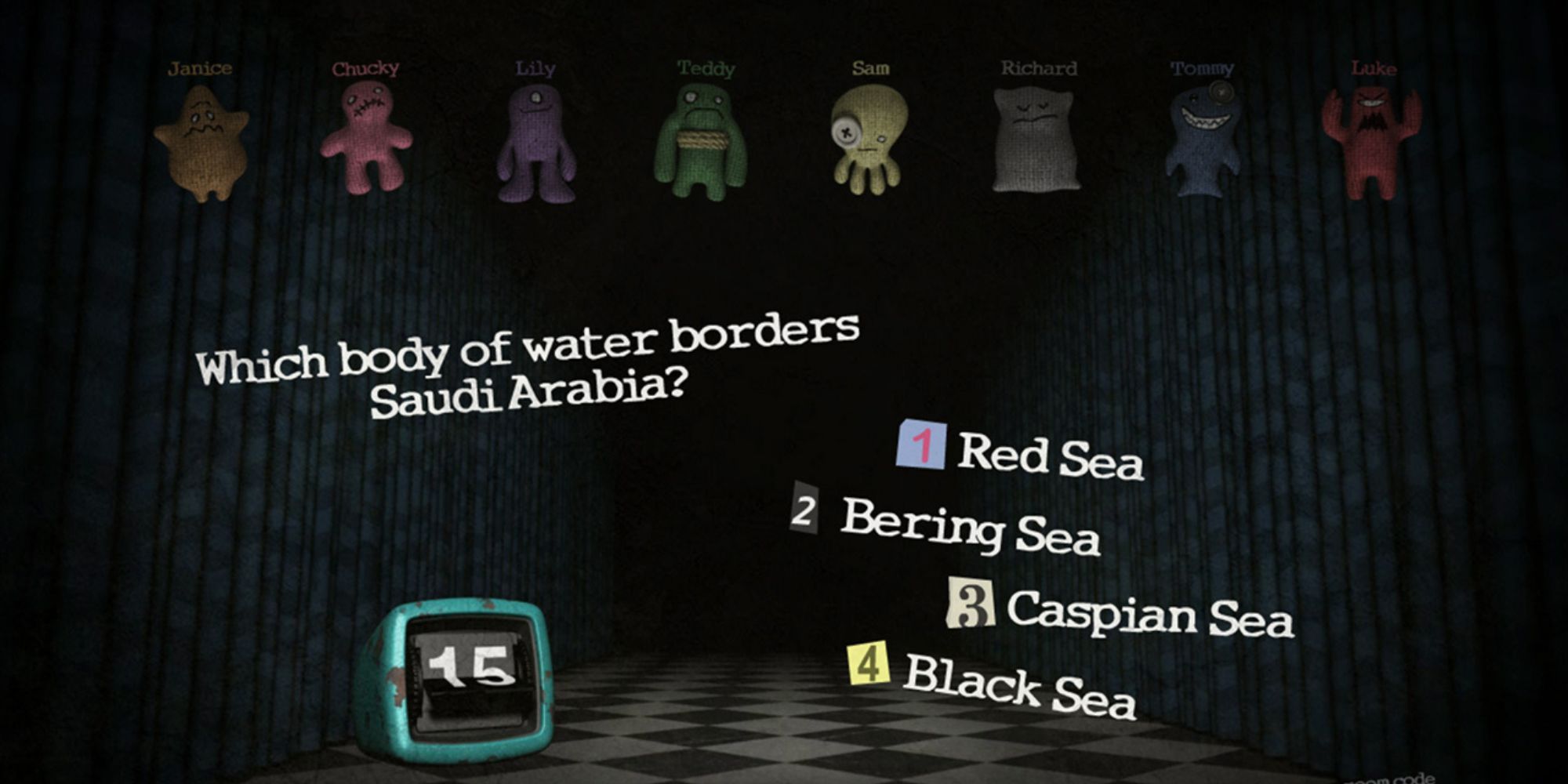 A group of players answering a question in Trivia Murder Party in The Jackbox Party Pack 3