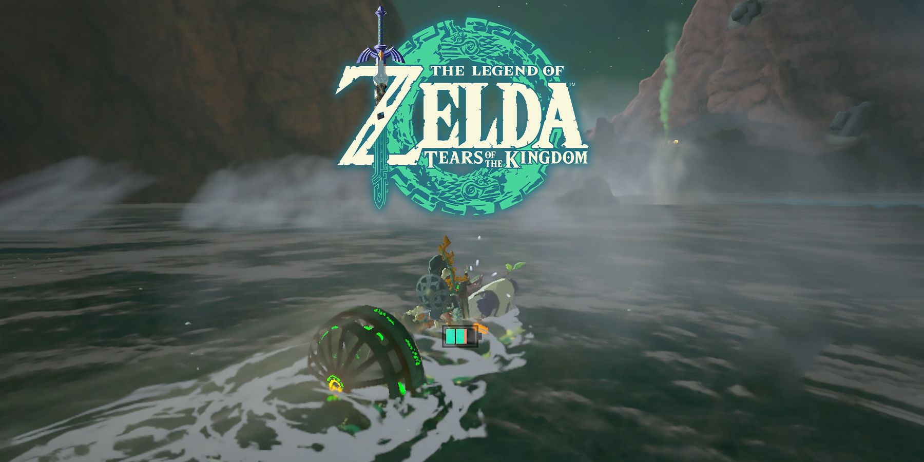 The Legend of Zelda Tears of the Kingdom TOTK Link driving Korok on water bike