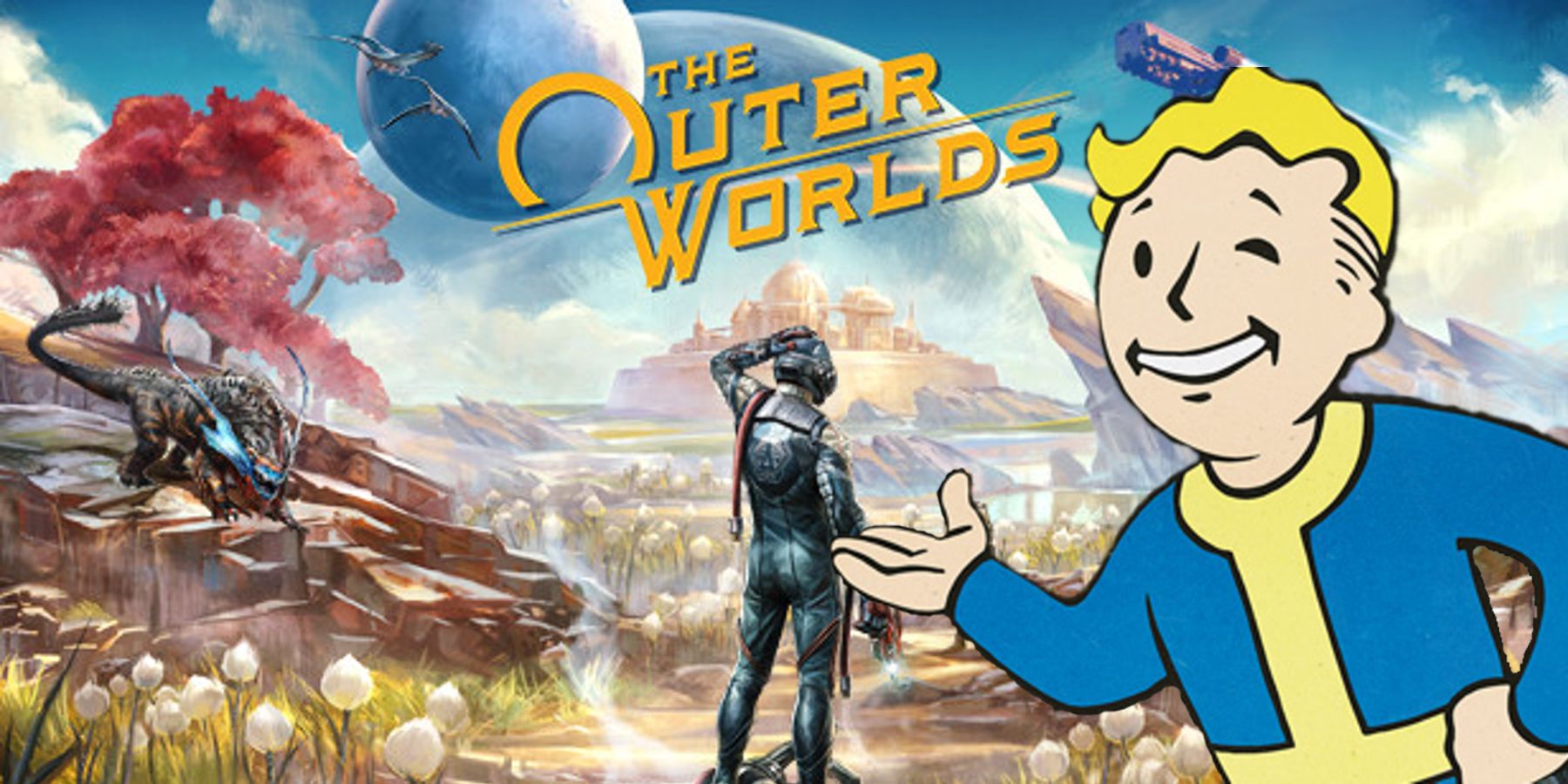 The Outer Worlds with Fallout Vault Boy Mascot
