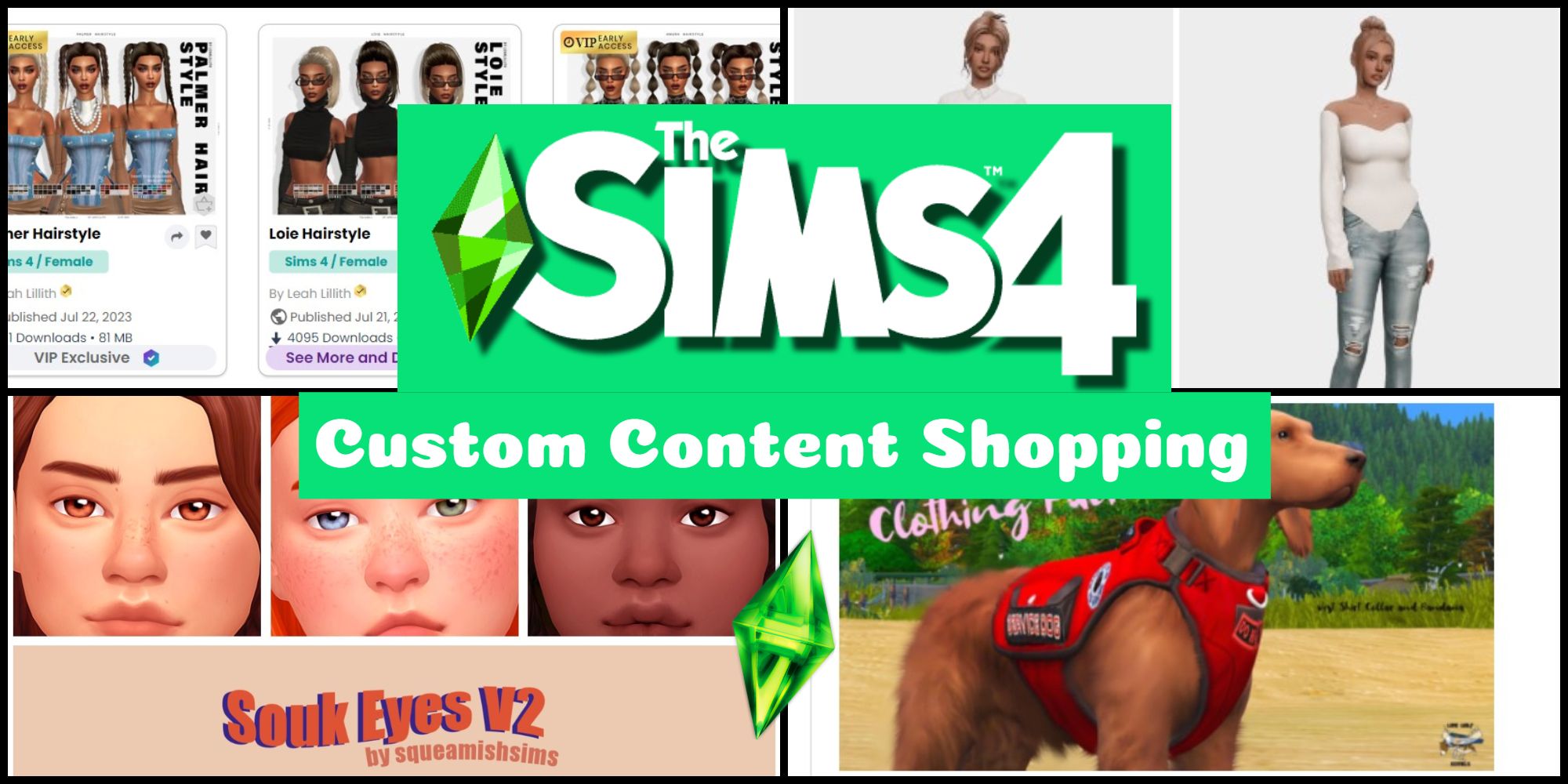 A collage of custom content creations made on the best cc websites