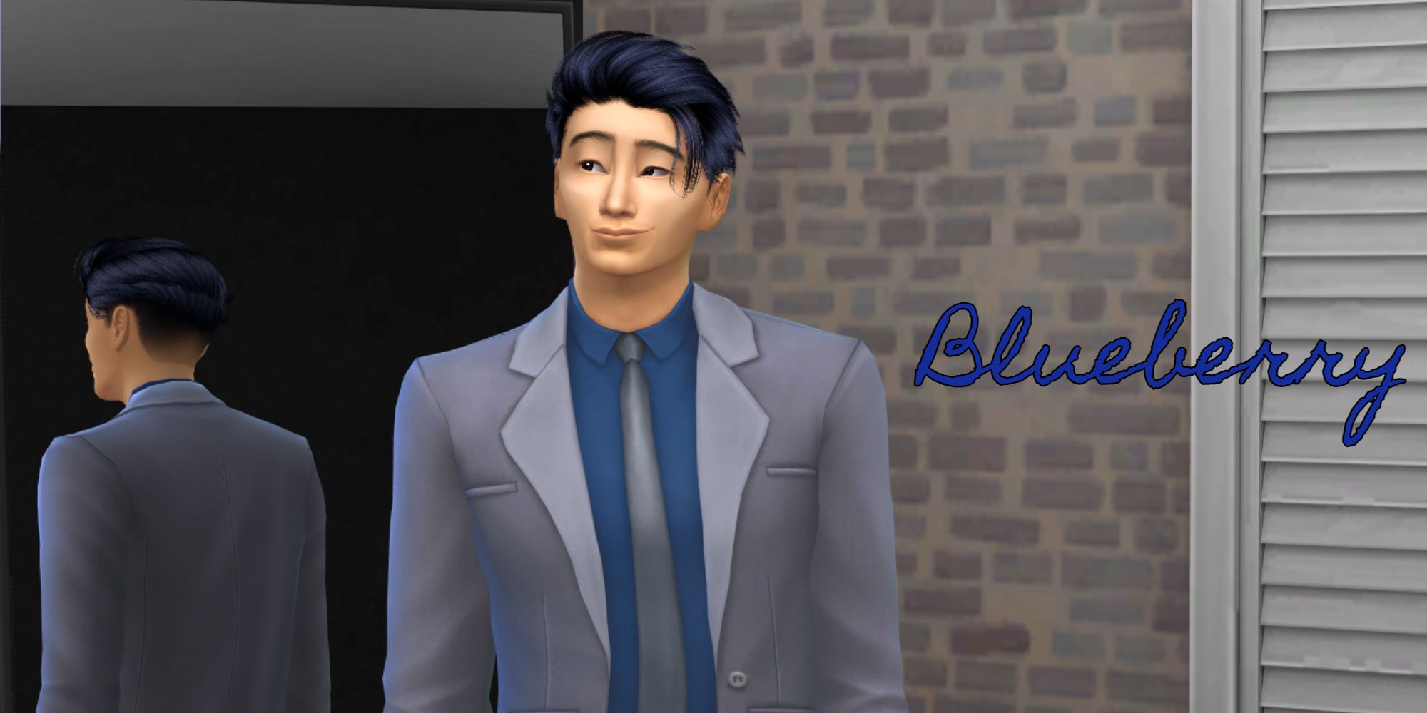 A blue-haired Sim represents the Blueberry generation of the legacy challenge