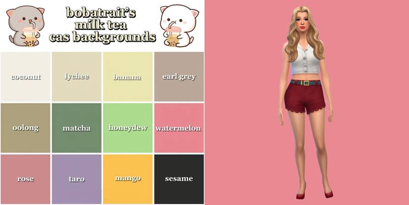 An example of a Sim with a watermelon custom background from Bobatrait