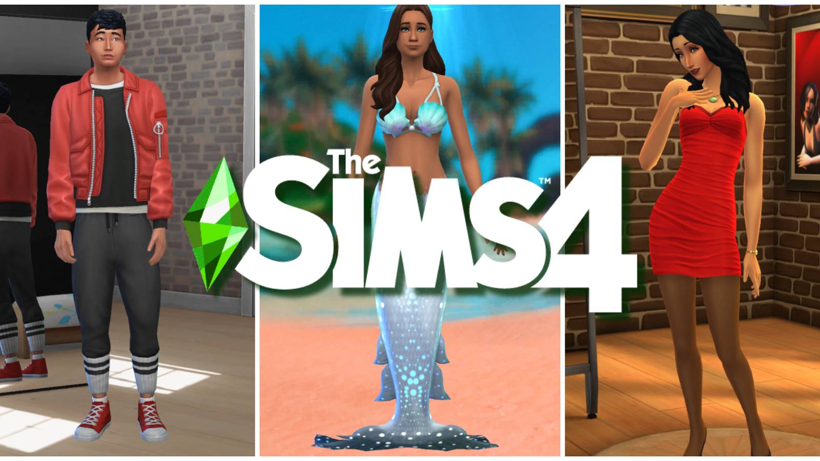 Three Sims stand apart from the plain boring blue cas background