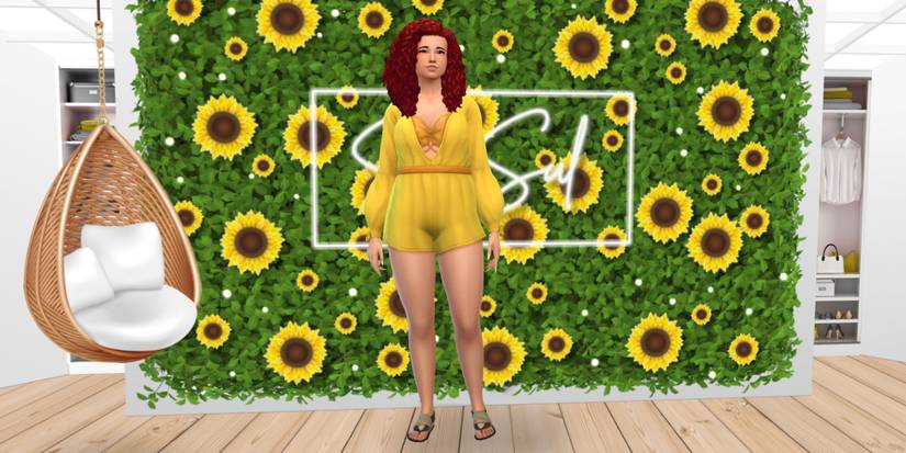 A Sim promotes the Sunflower create-a-sim background